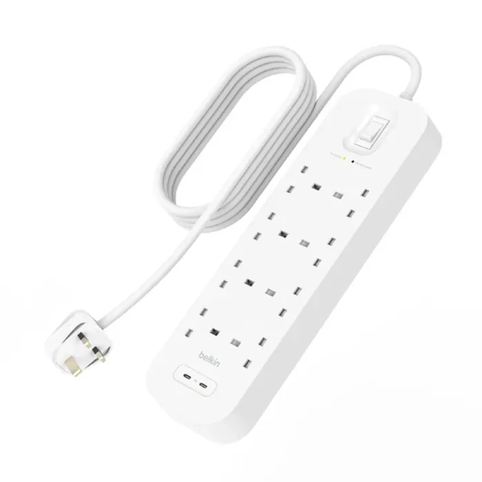 Belkin Connect 8位防雷保護拖板 (2 個USB-C, 2 米電源線) - SRB004af2M-REV - Belkin OA-04409
