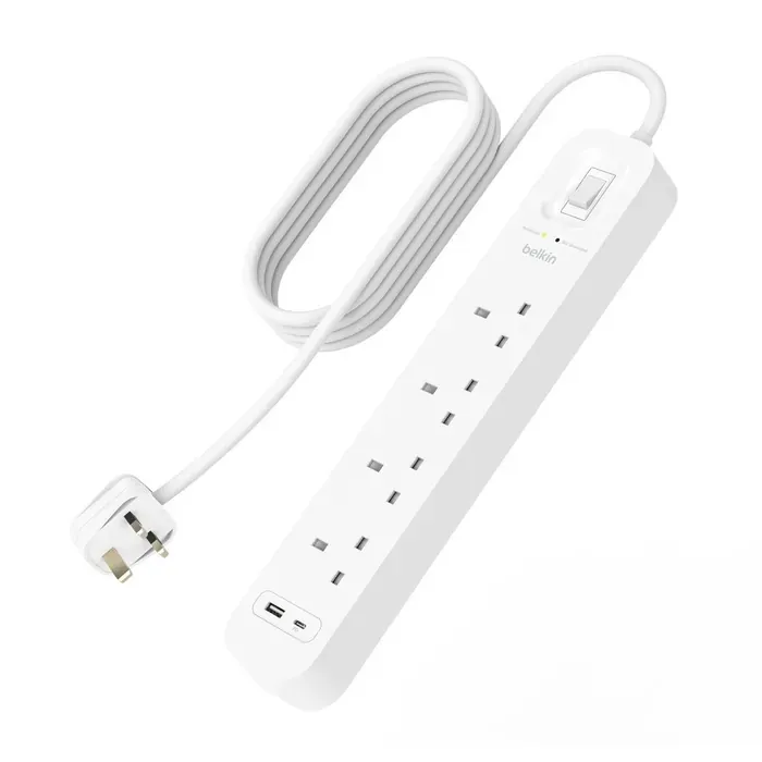 Belkin Connect 4位防雷保護拖板 (1個USB C, 1個USB A, 2米電源線) - SRB001af2M-MY - Belkin OA-04411